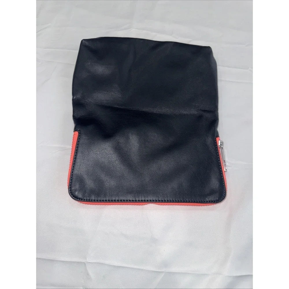 Lululemon Black Vegan Leather Fold Over Neon Pink Travel Pouch